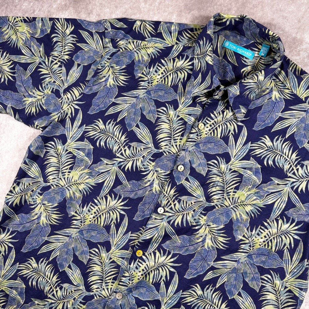 Tori Richard Mens Blue Green Palm Leaf Cotton Lawn Hawaiian Shirt M 0300 6854